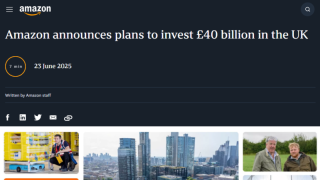 亚马逊计划未来三年在英国投资400亿英镑
